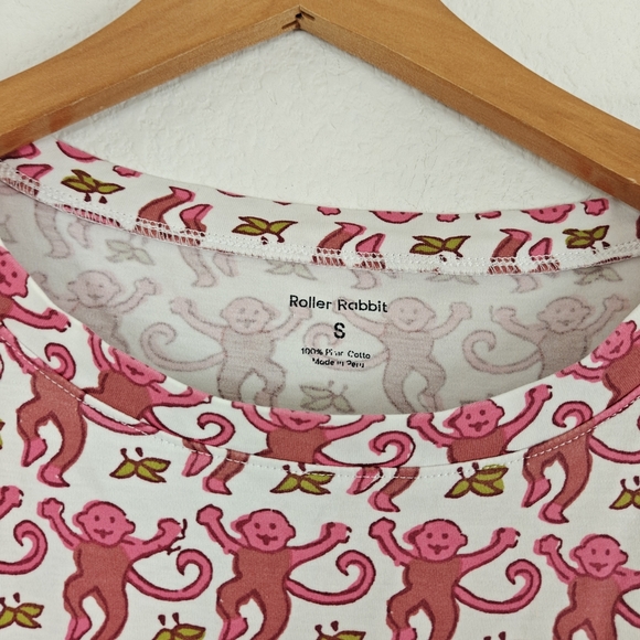 Roller Rabbit Pima Cotton Monkey Printed Short Sleeve Pajama T-shirt Size Small - Picture 6 of 14